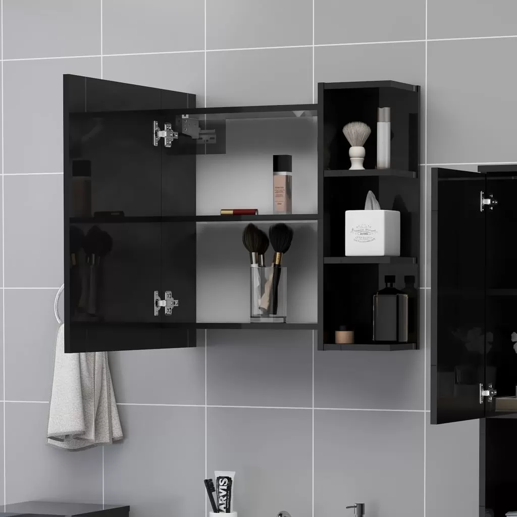 DULAP DE BAIE CU OGLINDA NEGRU EXTRALUCIOS 62.5X20.5X64 CM PAL, NEGRU LUCIOS [3]