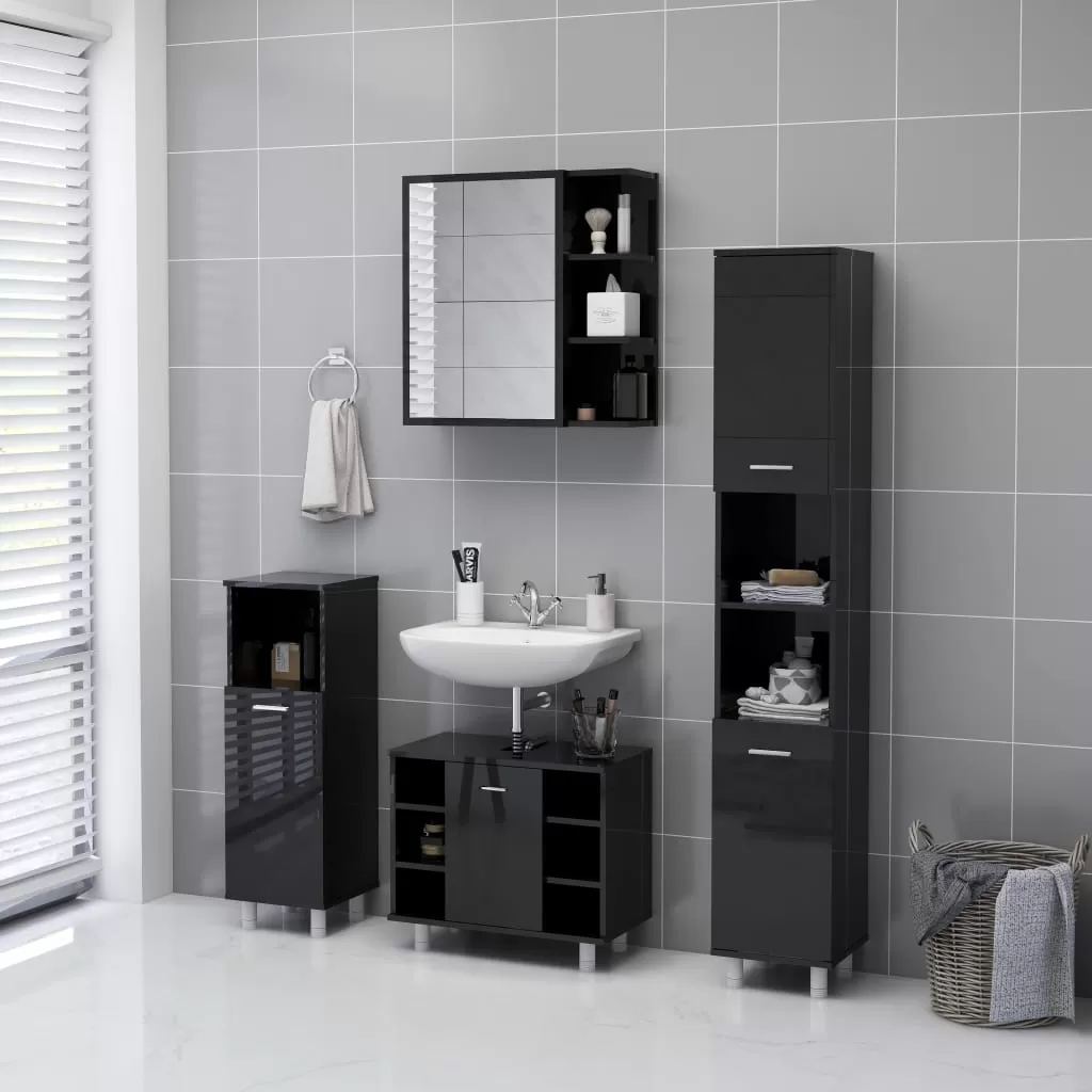 DULAP DE BAIE CU OGLINDA NEGRU EXTRALUCIOS 62.5X20.5X64 CM PAL, NEGRU LUCIOS [5]