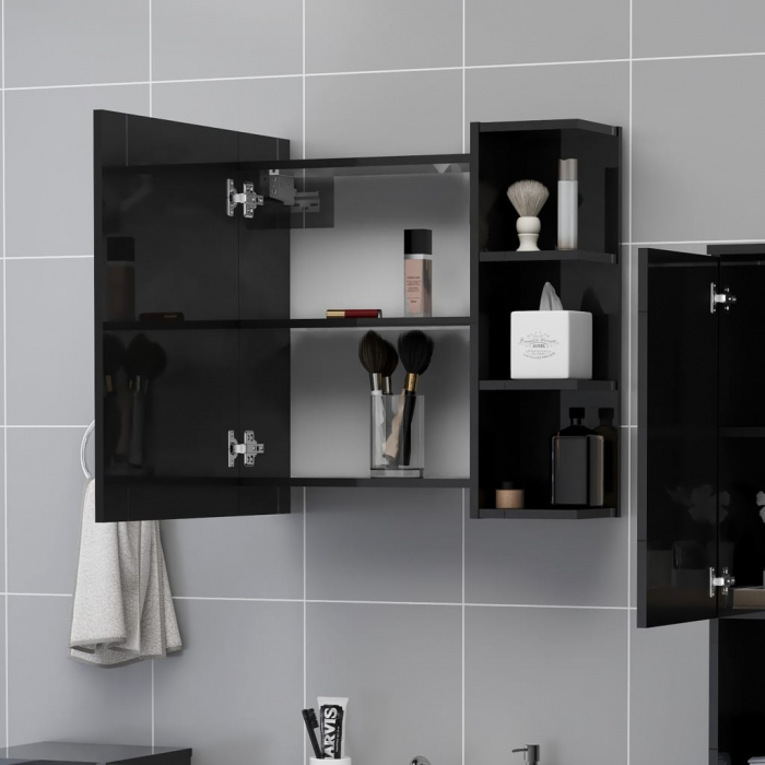 DULAP DE BAIE CU OGLINDA NEGRU EXTRALUCIOS 62.5X20.5X64 CM PAL, NEGRU LUCIOS [3]