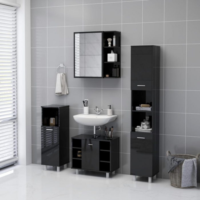 DULAP DE BAIE CU OGLINDA NEGRU EXTRALUCIOS 62.5X20.5X64 CM PAL, NEGRU LUCIOS [5]