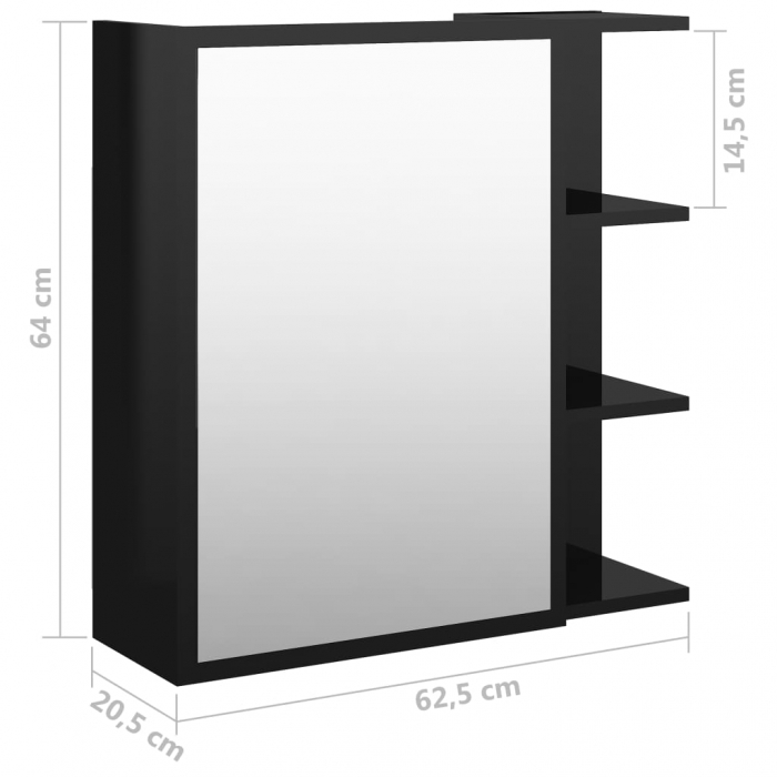 DULAP DE BAIE CU OGLINDA NEGRU EXTRALUCIOS 62.5X20.5X64 CM PAL, NEGRU LUCIOS [10]