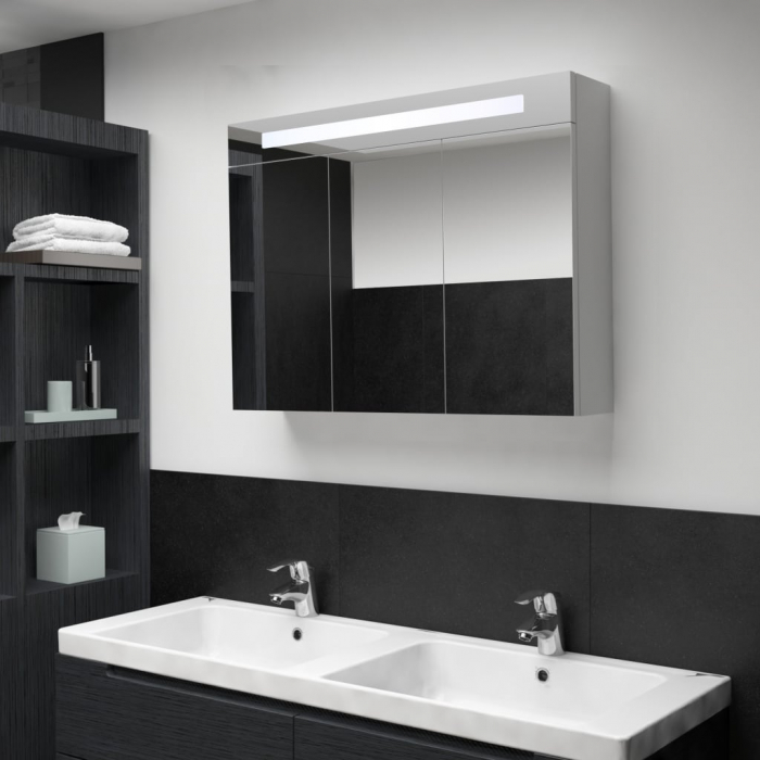 DULAP DE BAIE CU OGLINDA SI LED, ALB [1]