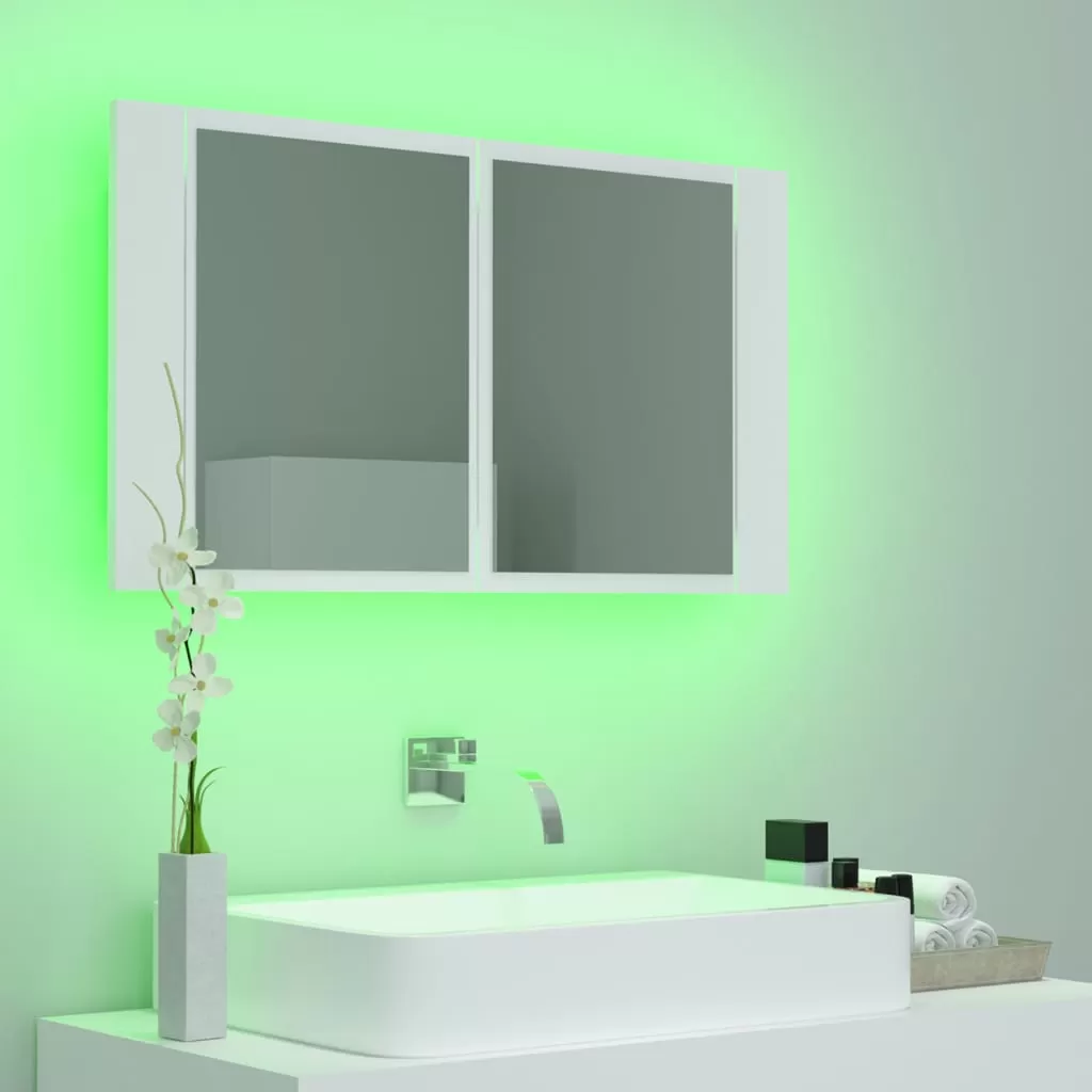 DULAP DE BAIE CU OGLINDA SI LED, ALB [4]