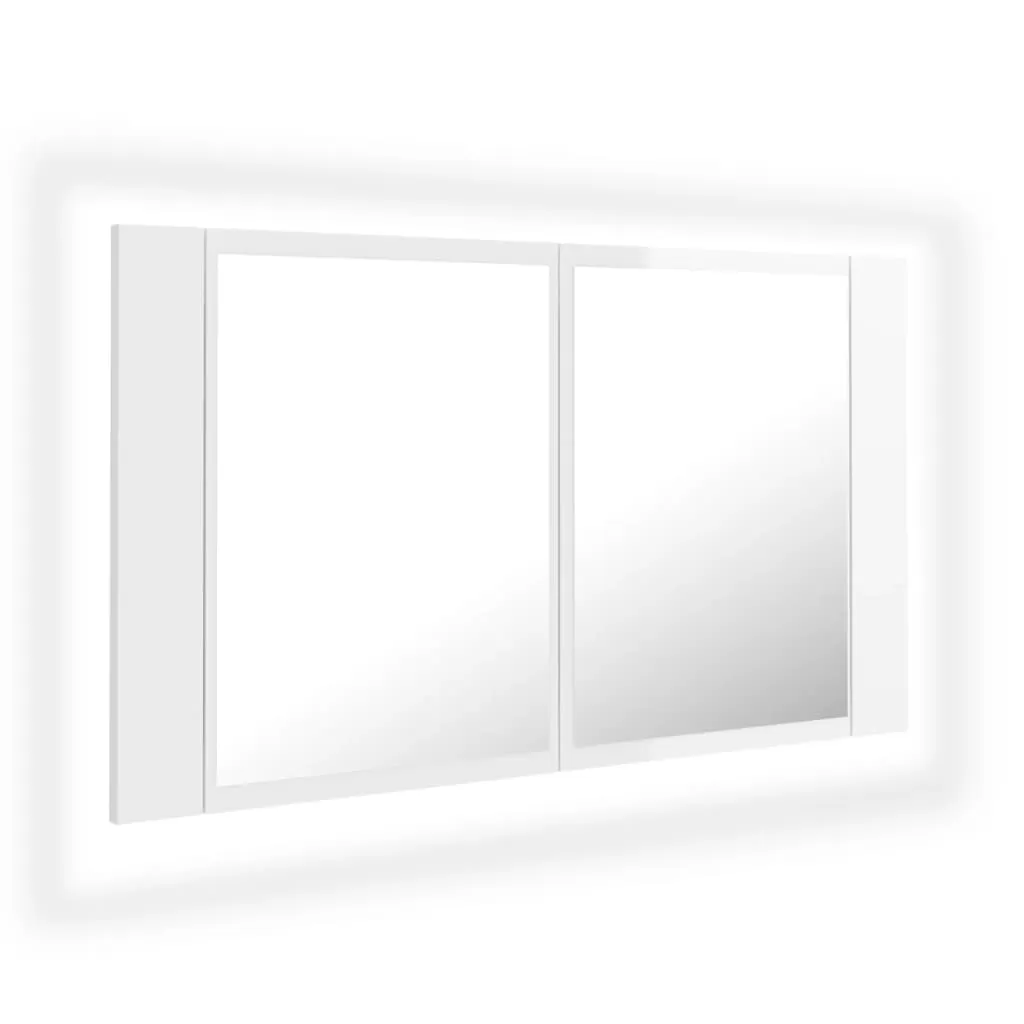 DULAP DE BAIE CU OGLINDA SI LED, ALB LUCIOS [2]