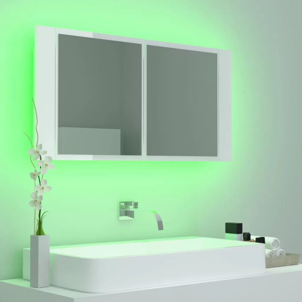 DULAP DE BAIE CU OGLINDA SI LED, ALB LUCIOS [4]