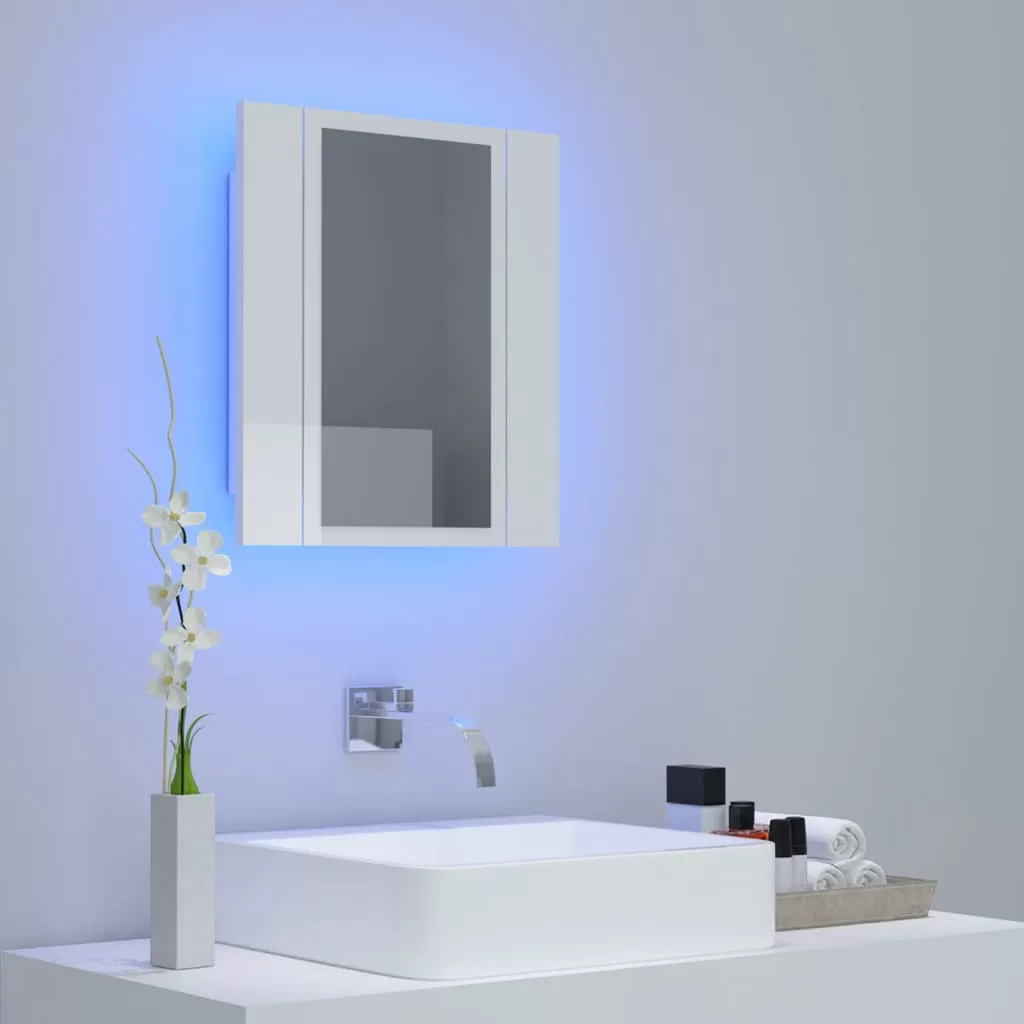 DULAP DE BAIE CU OGLINDA SI LED, ALB LUCIOS [3]