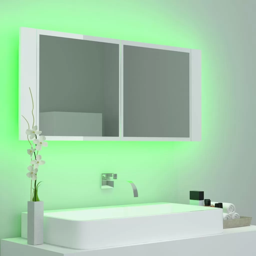 DULAP DE BAIE CU OGLINDA SI LED, ALB LUCIOS [6]