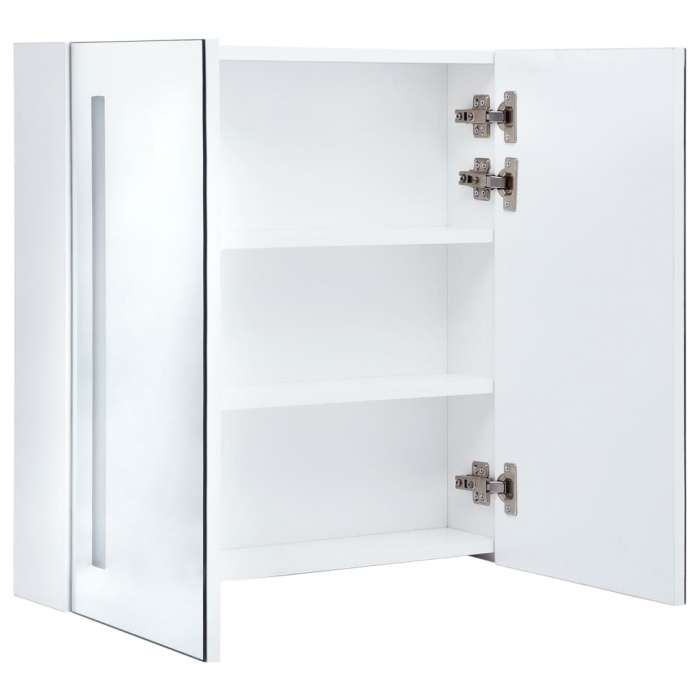 DULAP DE BAIE CU OGLINDA SI LED, ALB SI ARGINTIU, 62 X 14 X 60 CM [5]