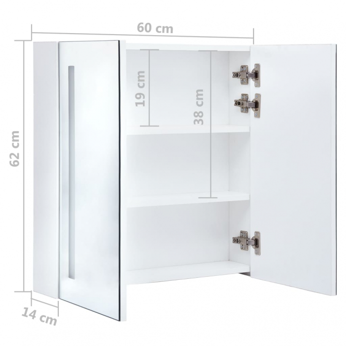 DULAP DE BAIE CU OGLINDA SI LED, ALB SI ARGINTIU, 62 X 14 X 60 CM [8]