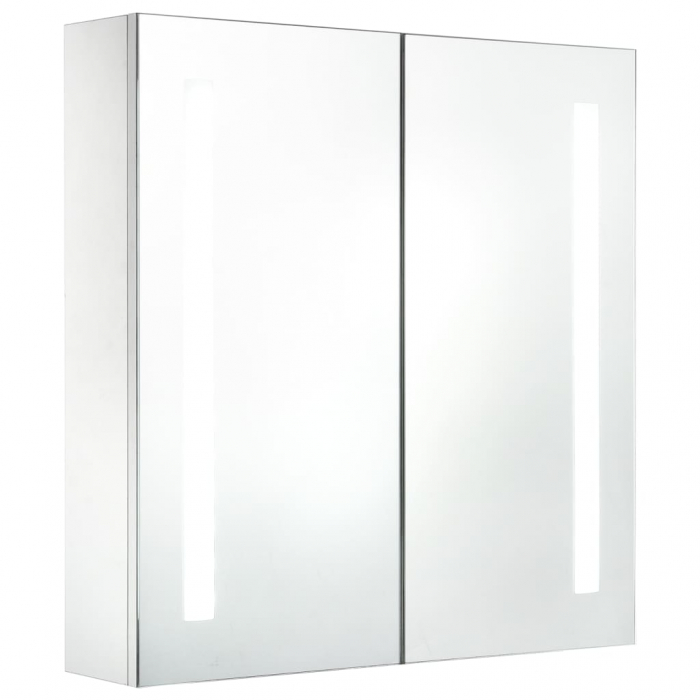 DULAP DE BAIE CU OGLINDA SI LED, ALB SI ARGINTIU, 62 X 14 X 60 CM [2]