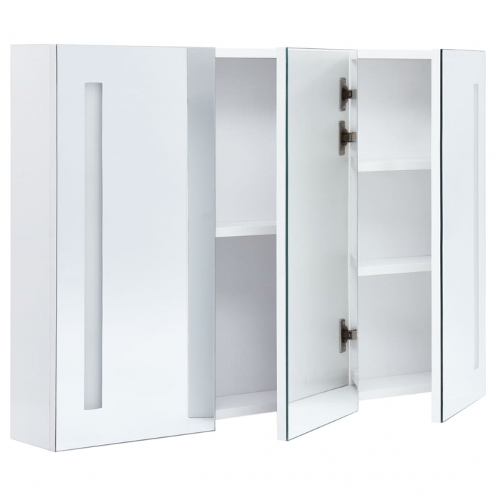 DULAP DE BAIE CU OGLINDA SI LED, ALB SI ARGINTIU, 89 X 14 X 62 CM [5]