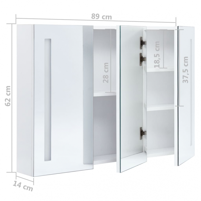 DULAP DE BAIE CU OGLINDA SI LED, ALB SI ARGINTIU, 89 X 14 X 62 CM [8]