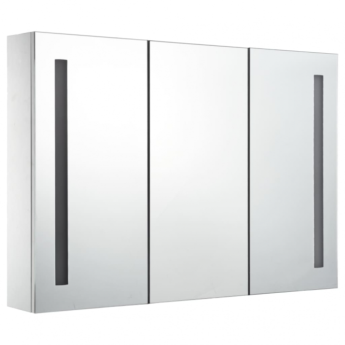 DULAP DE BAIE CU OGLINDA SI LED, ALB SI ARGINTIU, 89 X 14 X 62 CM [4]