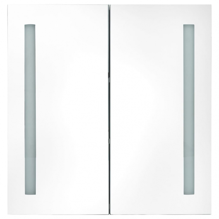 DULAP DE BAIE CU OGLINDA SI LED, ALB SI STEJAR, 62 X 14 X 60 CM [4]