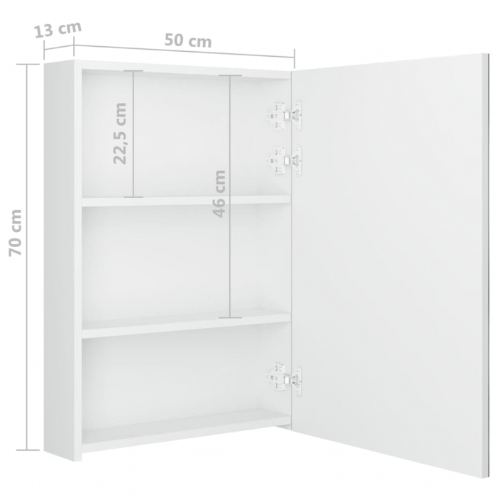 DULAP DE BAIE CU OGLINDA SI LED, ALB STRĂLUCITOR, 50 X 13 X 70 CM [8]