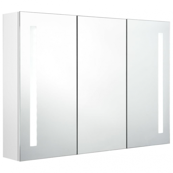 DULAP DE BAIE CU OGLINDA SI LED, ALB STRĂLUCITOR, 89 X 14 X 62 CM [2]