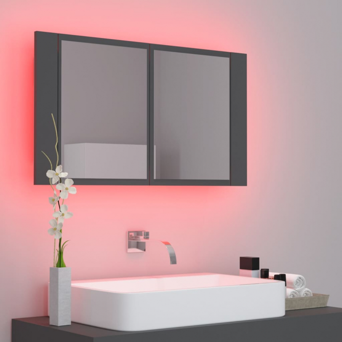 DULAP DE BAIE CU OGLINDA SI LED, GRI [4]