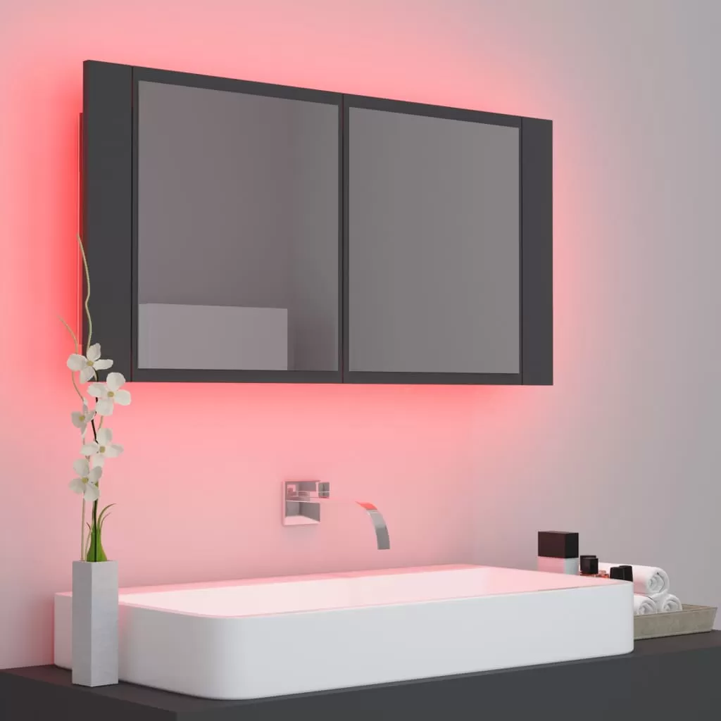 DULAP DE BAIE CU OGLINDA SI LED, GRI [5]
