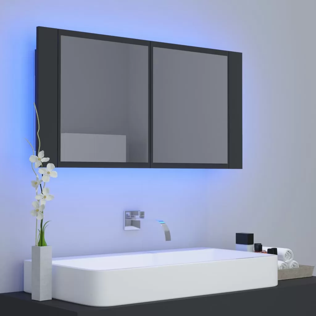 DULAP DE BAIE CU OGLINDA SI LED, GRI [3]