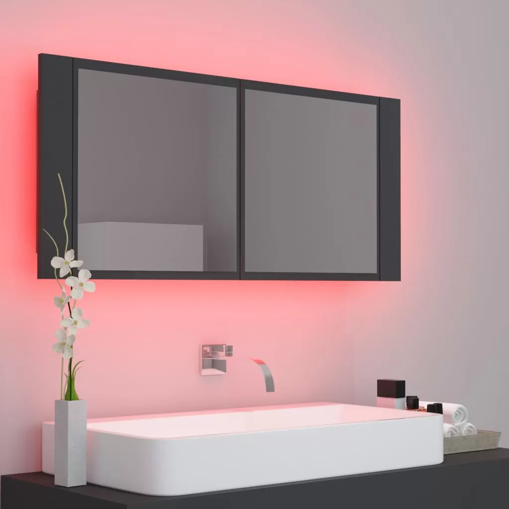 DULAP DE BAIE CU OGLINDA SI LED, GRI [7]