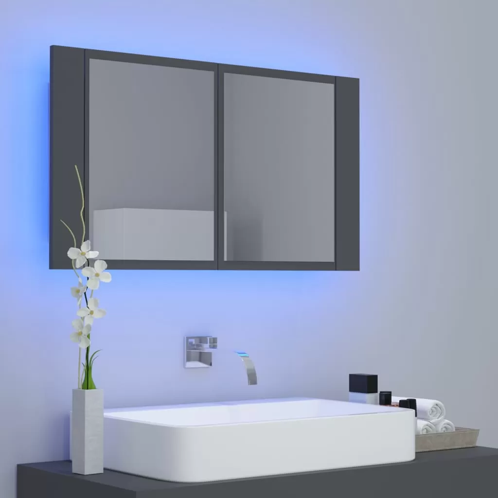 DULAP DE BAIE CU OGLINDA SI LED, GRI [3]