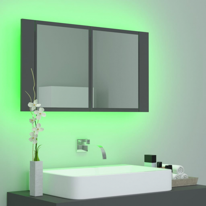 DULAP DE BAIE CU OGLINDA SI LED, GRI [5]