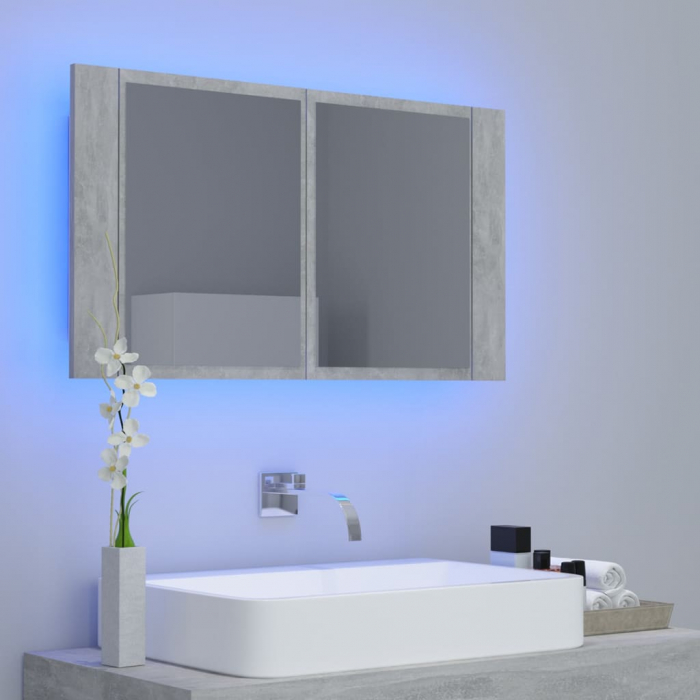 DULAP DE BAIE CU OGLINDA SI LED, GRI BETON [3]