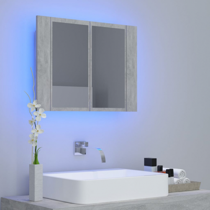 DULAP DE BAIE CU OGLINDA SI LED, GRI BETON [3]