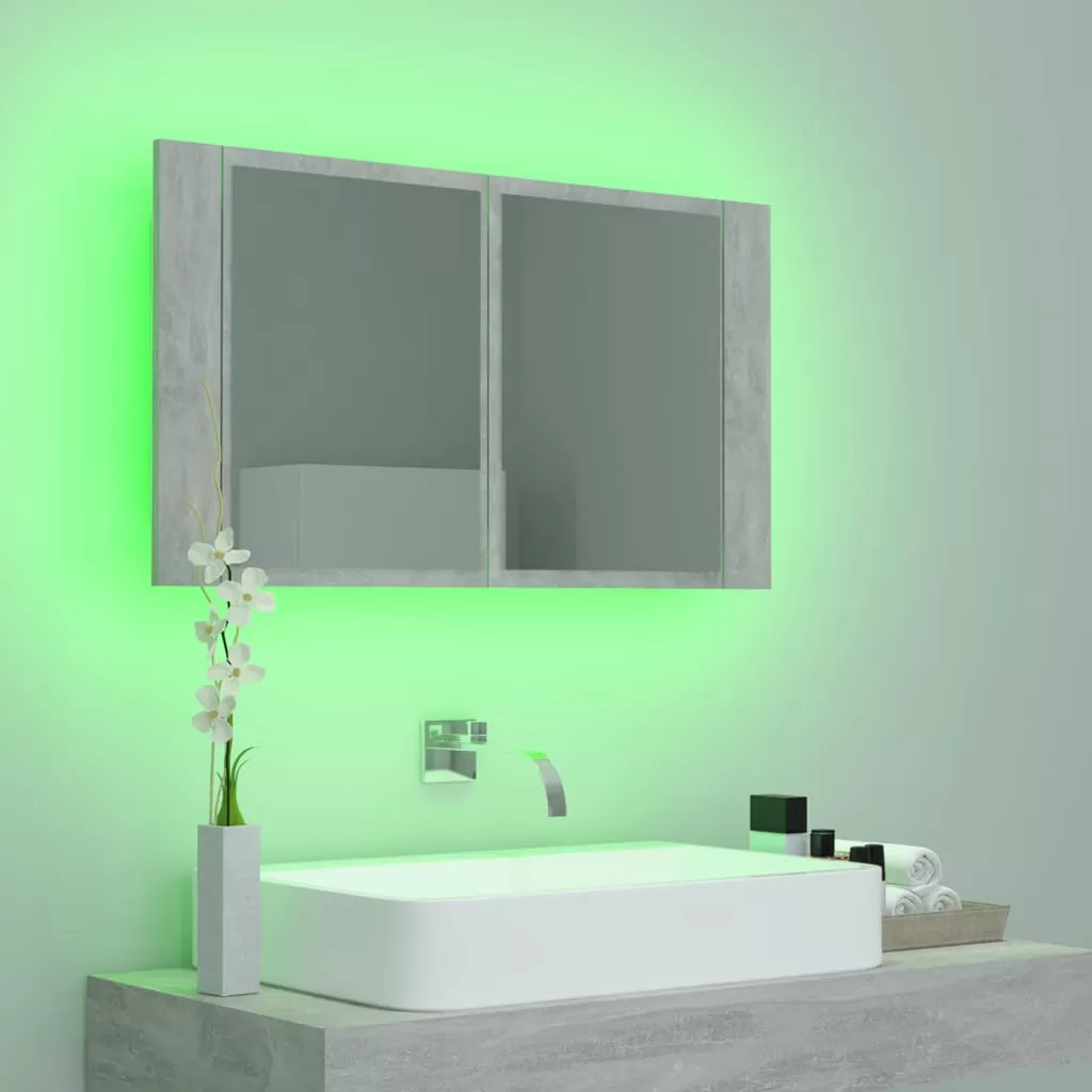 DULAP DE BAIE CU OGLINDA SI LED, GRI BETON [5]