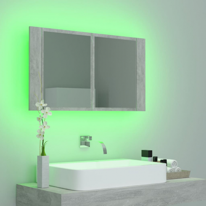 DULAP DE BAIE CU OGLINDA SI LED, GRI BETON [5]