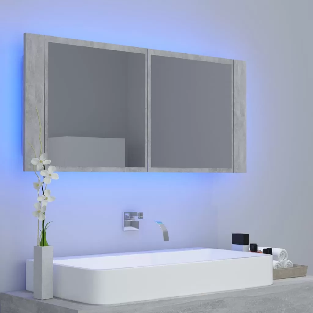 DULAP DE BAIE CU OGLINDA SI LED, GRI BETON [5]