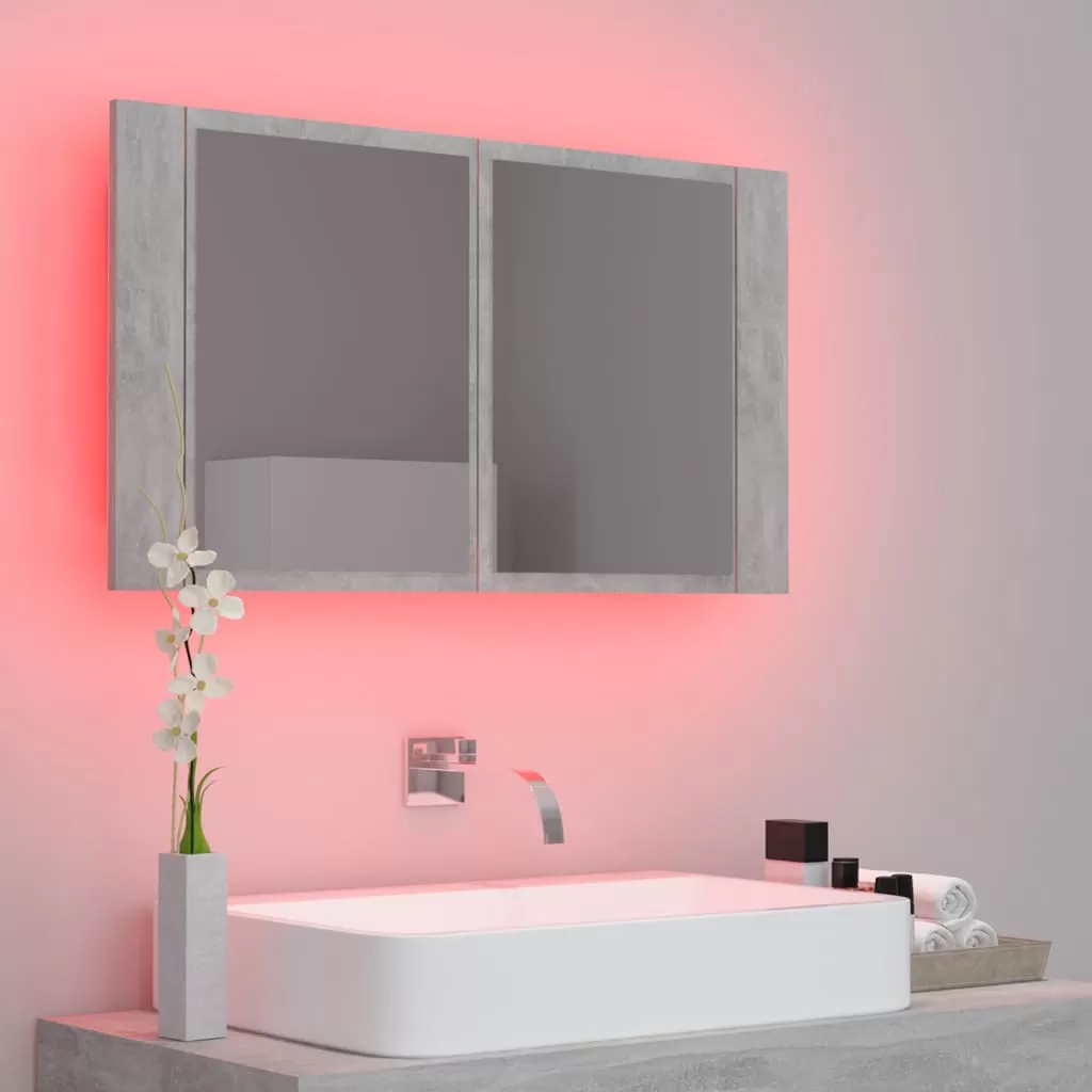 DULAP DE BAIE CU OGLINDA SI LED, GRI BETON [4]