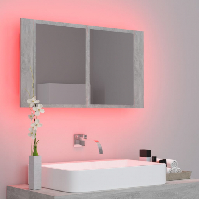 DULAP DE BAIE CU OGLINDA SI LED, GRI BETON [4]