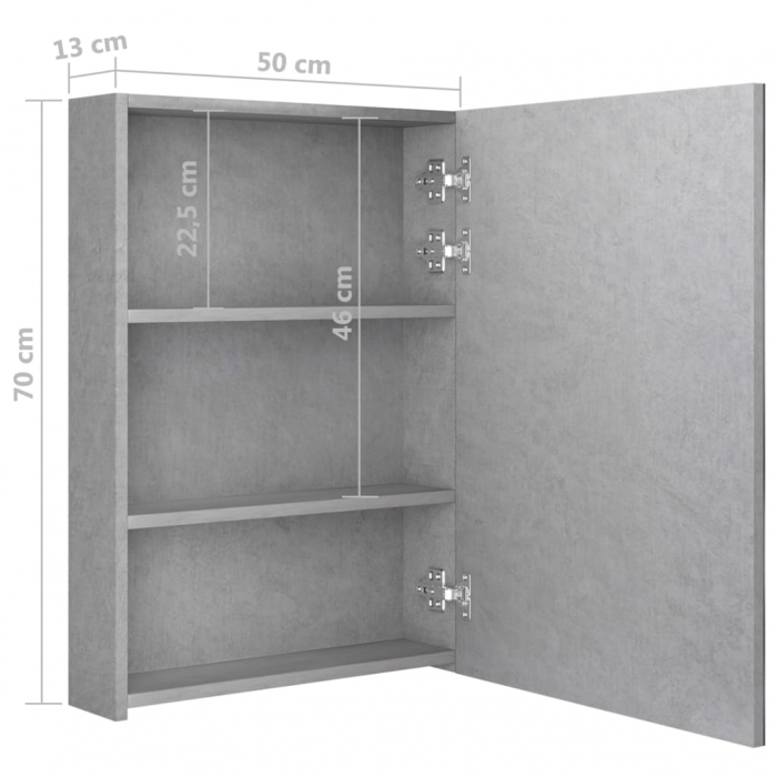 DULAP DE BAIE CU OGLINDA SI LED, GRI BETON, 50 X 13 X 70 CM [8]