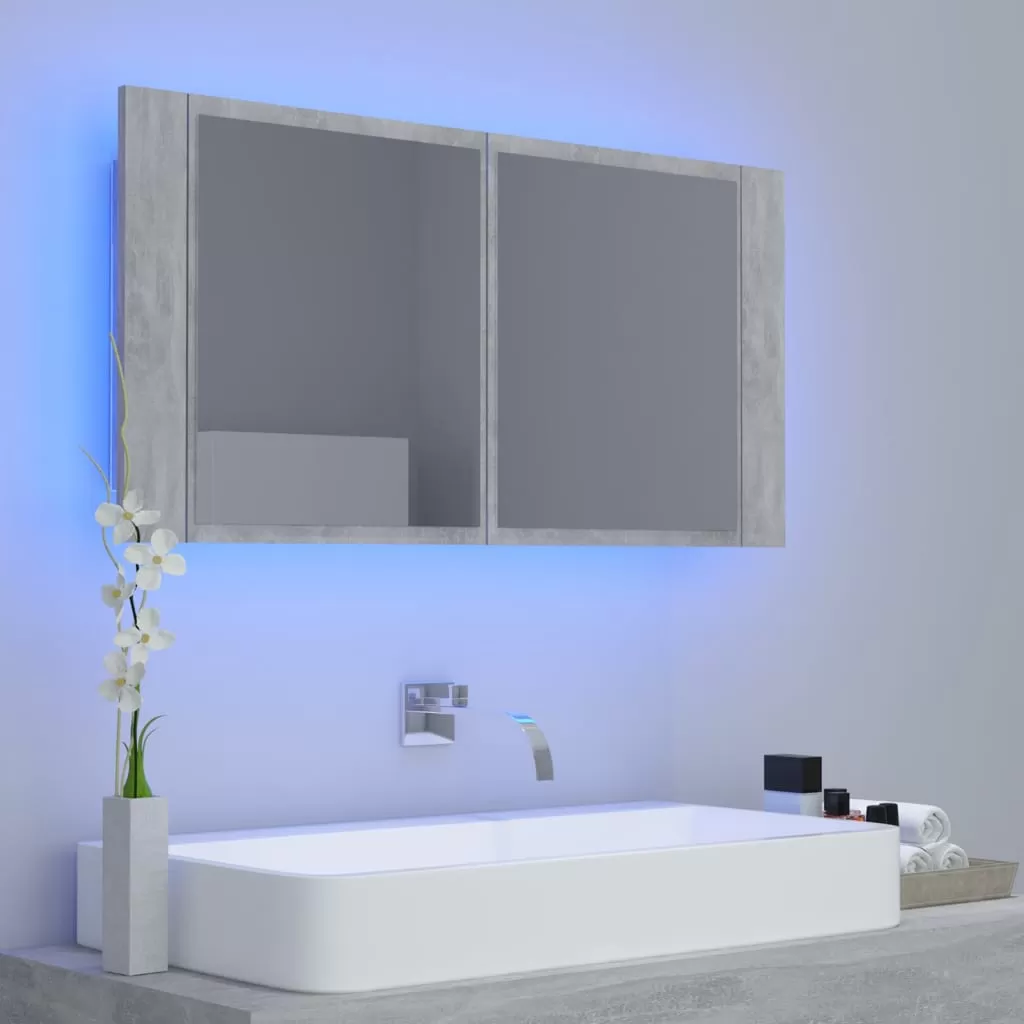 DULAP DE BAIE CU OGLINDA SI LED, GRI BETON [3]
