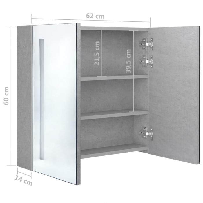 DULAP DE BAIE CU OGLINDA SI LED, GRI BETON, 62 X 14 X 60 CM [8]