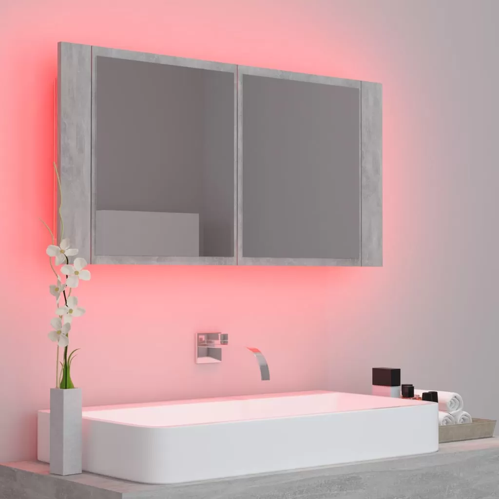 DULAP DE BAIE CU OGLINDA SI LED, GRI BETON [5]