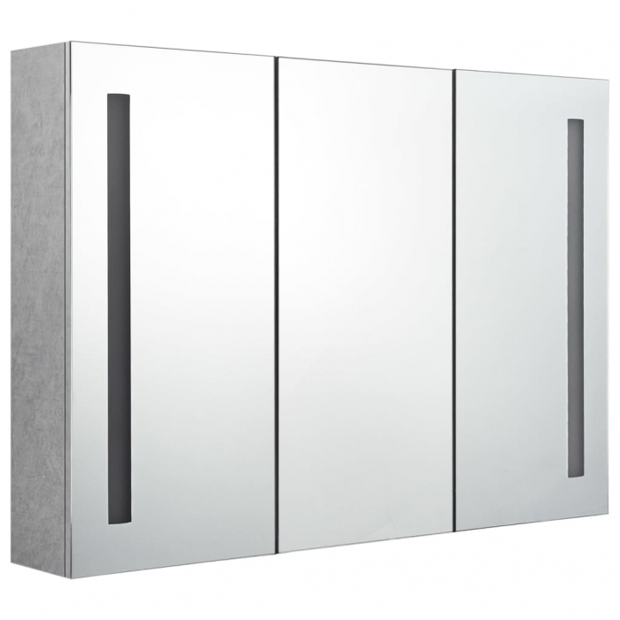 DULAP DE BAIE CU OGLINDA SI LED, GRI BETON, 89 X 14 X 62 CM [2]