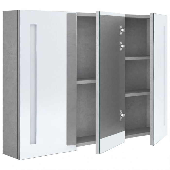DULAP DE BAIE CU OGLINDA SI LED, GRI BETON, 89 X 14 X 62 CM [4]