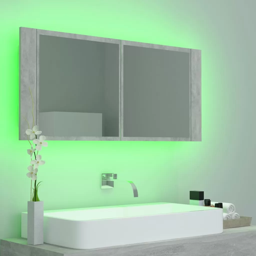DULAP DE BAIE CU OGLINDA SI LED, GRI BETON [7]
