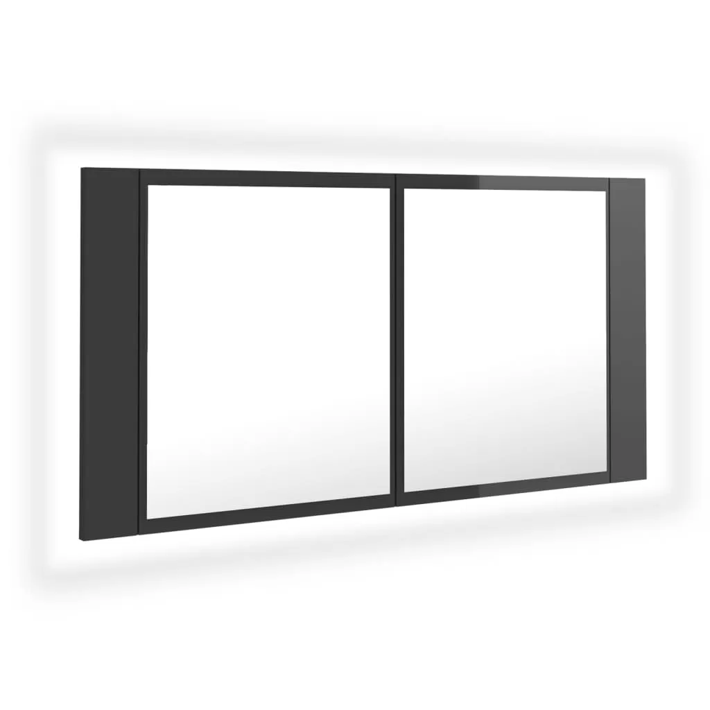 DULAP DE BAIE CU OGLINDA SI LED, GRI LUCIOS [2]