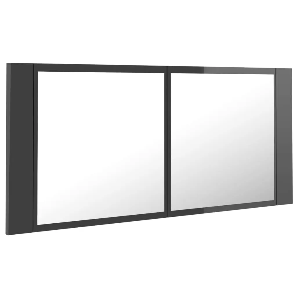 DULAP DE BAIE CU OGLINDA SI LED, GRI LUCIOS [7]