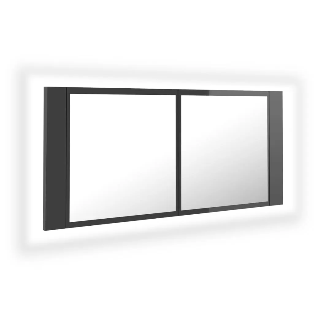 DULAP DE BAIE CU OGLINDA SI LED, GRI LUCIOS [2]