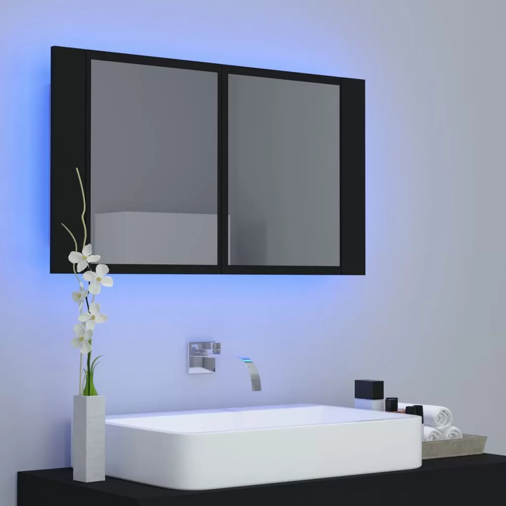 DULAP DE BAIE CU OGLINDA SI LED, NEGRU [3]