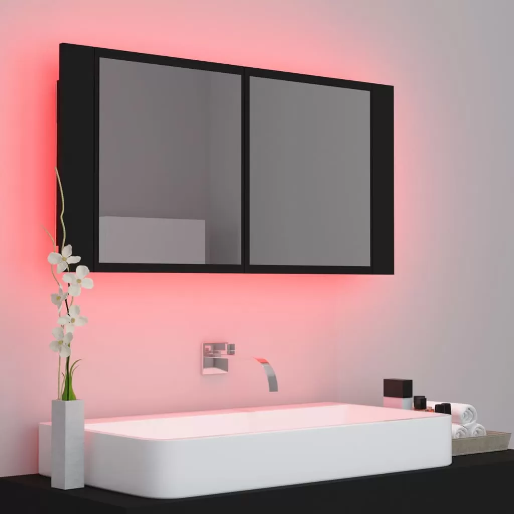 DULAP DE BAIE CU OGLINDA SI LED, NEGRU [5]