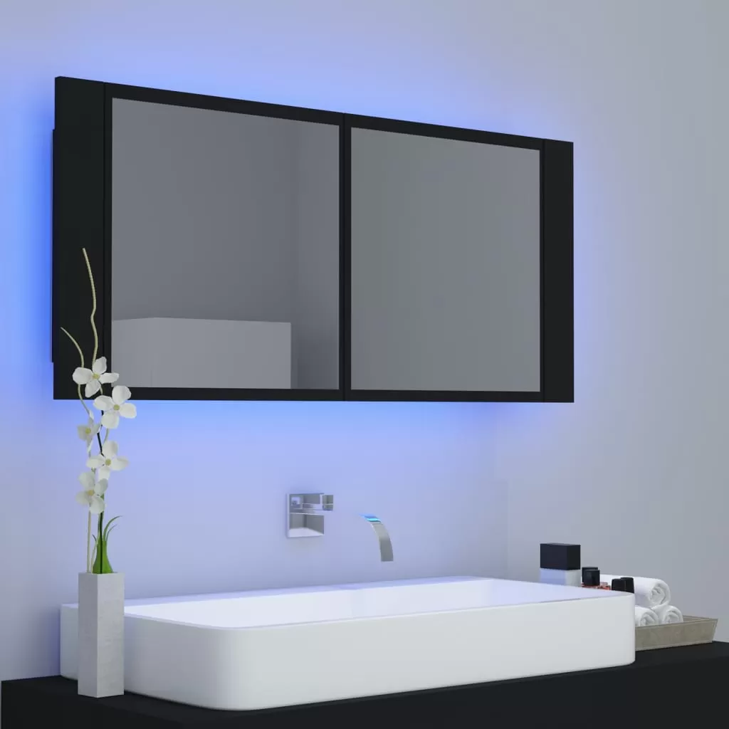 DULAP DE BAIE CU OGLINDA SI LED, NEGRU [5]