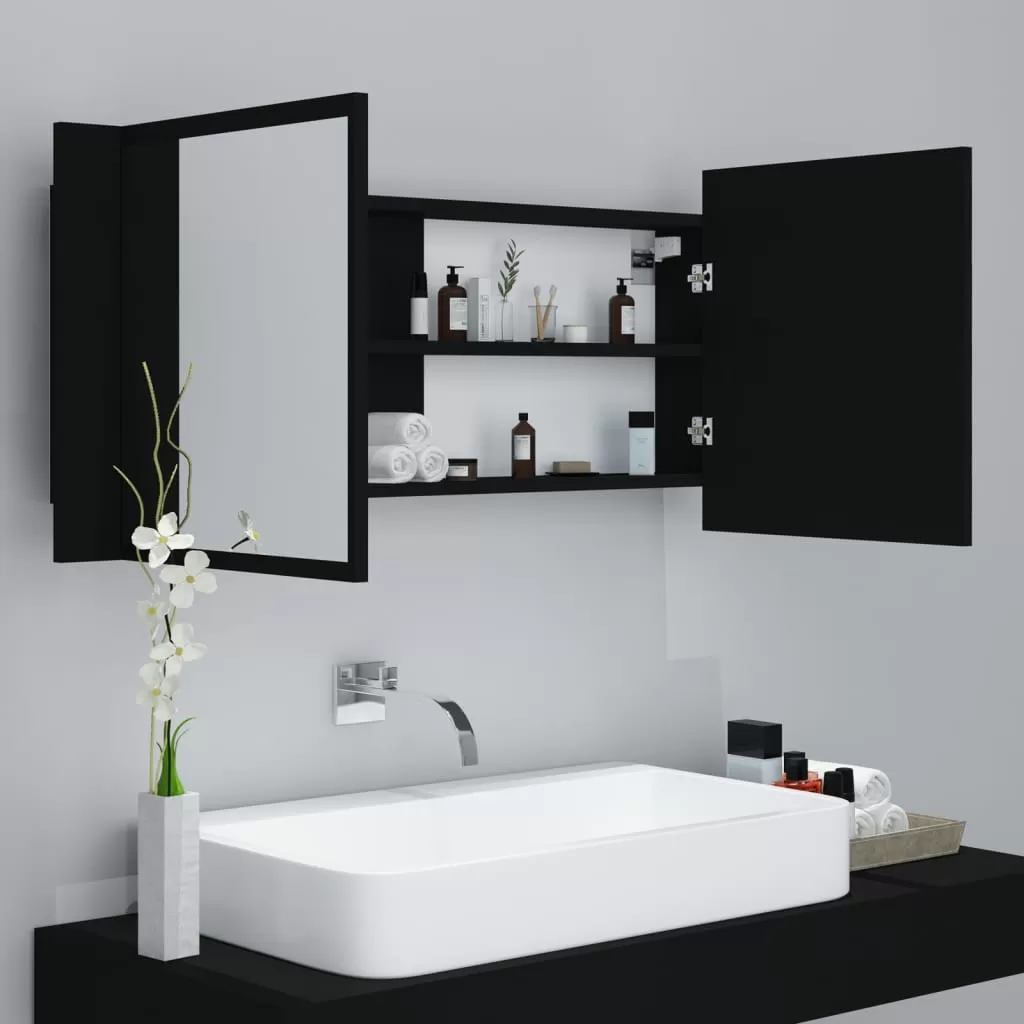 DULAP DE BAIE CU OGLINDA SI LED, NEGRU [4]