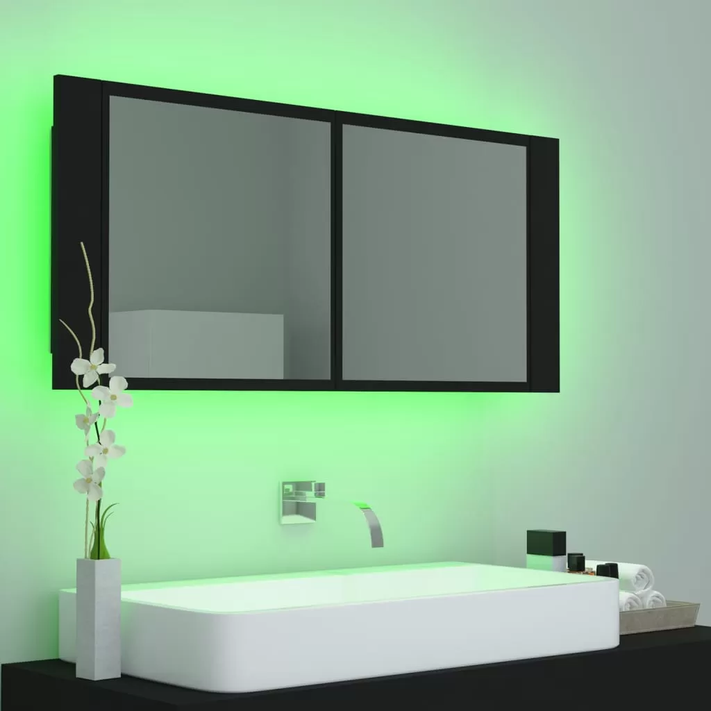 DULAP DE BAIE CU OGLINDA SI LED, NEGRU [6]