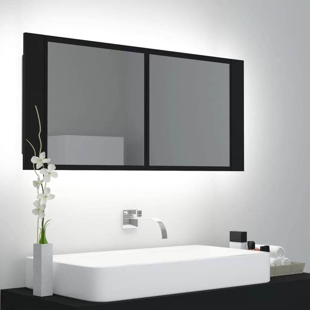 DULAP DE BAIE CU OGLINDA SI LED, NEGRU [1]
