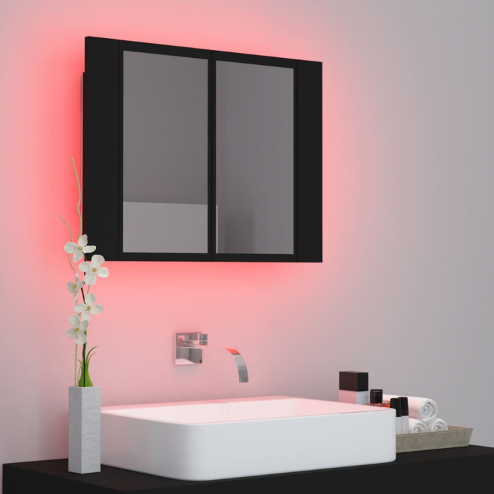 DULAP DE BAIE CU OGLINDA SI LED, NEGRU [4]